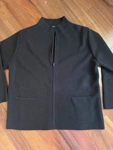 Pull veste noir EILEEN FISHER taille XL 100% laine italienne zippé devant manches longues - Photo 1/5