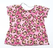 Elegant Body Womens Pink Animal Print Polyester Basic T-Shirt Size 3XL Round Nec