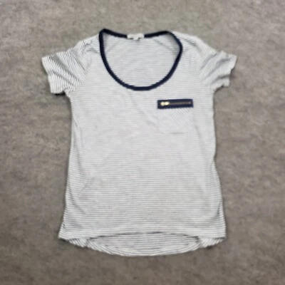 Charlotte Russe 衬衫女式小号白色蓝色短袖条纹休闲女士 — 第 1/4 张图片