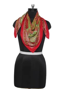 "Sciarpa Sushila Vintage Rossa Indiana Donna Miscela Stampata Seta Floreale Stola 40""x38" - Foto 1 di 6