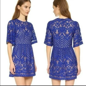 BCBGMAXAZRIA Jillyan blue lace mini dress w/ pockets US 8 NWT ($338) - Picture 1 of 11