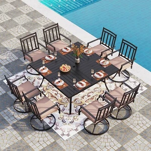 9 Piece Outdoor Dining Set for 8 Person Patio Swivel Chairs Square Table - Picture 1 of 11