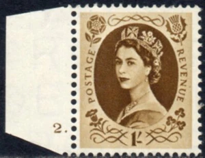 1955 Sg 554 1s bistre-brown St Edward's Crown Cylinder 2 (Dot) Mounted Mint - Bild 1 von 2