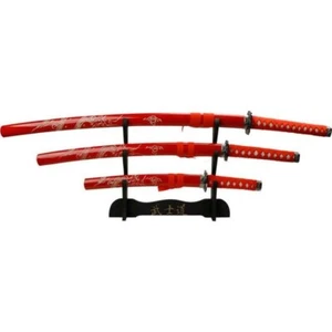40.5" Red Carved 3Pc Dragon Sword Katana Sword Set WF 1215 - Picture 1 of 7
