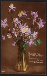GREAT BRITAIN - Happy Birthday - FLOWERS Vintage PC Post Card Circa UK, England - Imagen 1 de 2