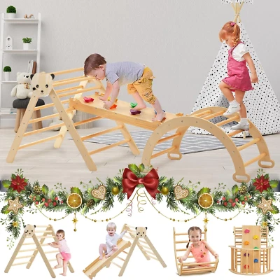 MARKENLOS Kletterdreieck Pikler Montessori Set Rutsche Holz Indoor Kinder Kletterbogen Neu