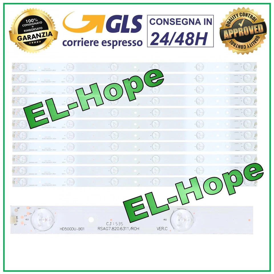 PER HISENSE KIT 11 BARRE STRIP 6 LED TV 50" HISENSE LTDN50K321UWTSEU LED50 UB50EC591UWTS
