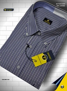 CAMICIA CALIBRATA NAVIGARE COTONE RIGO BIANCO/BLU/BEIGE MANICA LUNGA MISURA 6XL - Foto 1 di 2