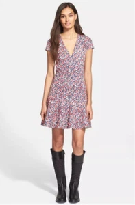 Tory Burch Drop Waistline Fit & Flare Dress Red Blue Floral Mini Size Small - Picture 1 of 13