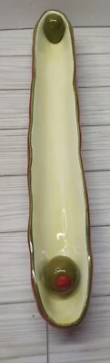 Bella Casa GANZ Large Olive Boat Tray Ceramic  Green and Yellow 16.5” x 2.5” x2” - Image 1 of 4