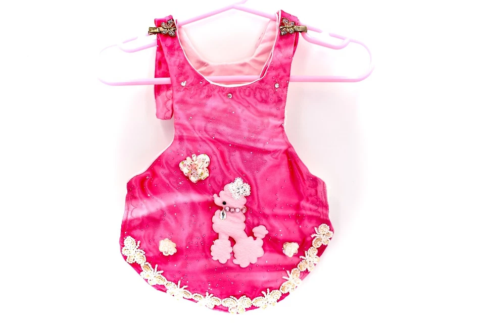 Handmade Couture Dog Pink Poodle Dress,Tie-Dye,Bead Butterfly,Crystals,Lined,Sm - Image 1 of 4