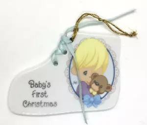 Precious Moments Baby's First Christmas Ornament Porcelain Boot Boy VTG 1997 - Picture 1 of 7