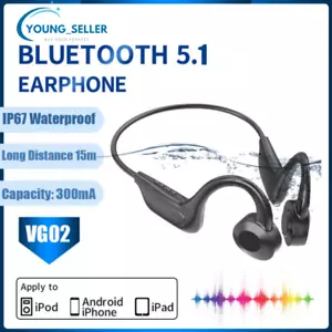 Bone Conduction Earphones Wireless Headset Sport Bluetooth Waterproof Headphones - Picture 1 of 9