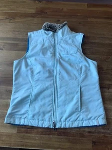 Columbia Reversable Vest Womens Small Blue With Faux Fur Trim - Picture 1 of 5