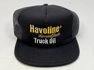 Havoline Superior Grade Truck Oil Hat Cap Mesh Trucker Snapback Black Gold Vtg - Picture 1 of 6