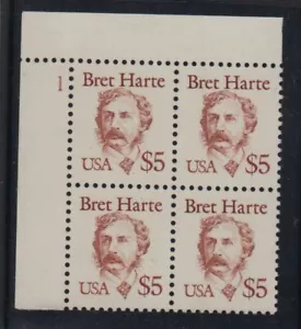 1987 Sc 2196 HARTE $5 MNH plate block, plate number 1 UL CV $45 - Picture 1 of 1