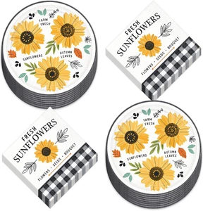 Sunflower Harvest Party Tableware Black and White Buffalo Plaid & Paper Dessert - Picture 1 of 4