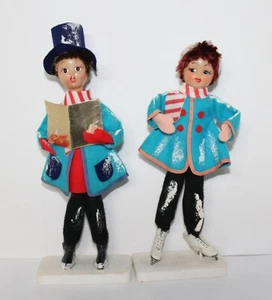 2 Vintage Weihnachten Filz Figuren Karoler und Skater mit Kunststoffgesichtern Japan - Bild 1 von 7