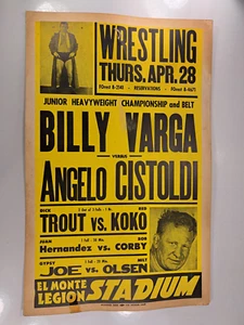 Vintage Wrestling Poster 1940's: Billy Varga Vs. Angelo Cistoldi 22x14in (S89) - Picture 1 of 16