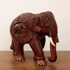 Wooden Elephant Statue Asian Indian Temple Elephant Home Interior Decor Gift Art - Picture 1 of 5