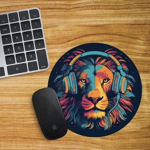 Lion Round Mouse Mat Pad Computer PC Laptop Gaming DJ Headphones Large Cat - Picture 1 of 2