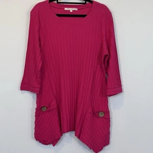 Noni B Pink 100% Cotton Tunic Top with Button Pockets Size M - Picture 1 of 5