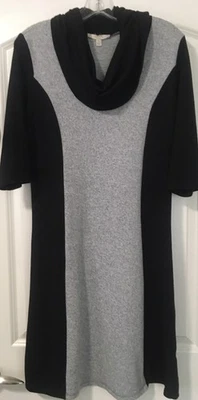 VESTIDO SUÉTER HAANI NEGRO GRIS PUNTO CAPUCHA CUELLO MANGA 3/4 - P/L Foto 1 de 4