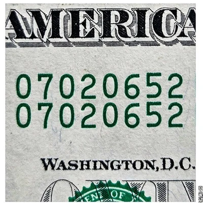 Same Matching Serial Number $1 Bill. Duplicate Serial Number. Unique Dollar. - Image 1 of 4