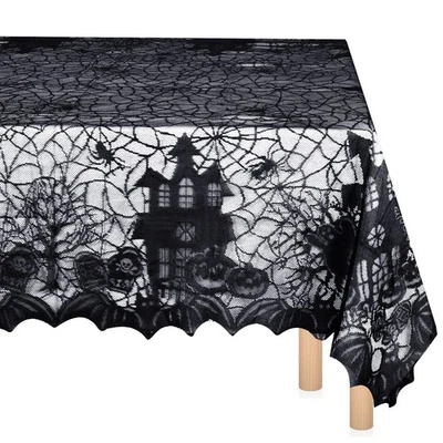 Halloween Spider Web Tablecloth Black Lace Spider Web Tablecover Gothic - Image 1 of 4