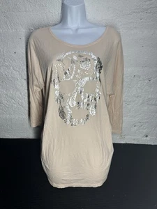 T-SHIRT TOP H&M MAMMA MATERNITÀ ROSA STAMPA FOIL MANICA 3/4 TAGLIA LARGE - Foto 1 di 7