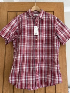 Uniqlo Red Check Short Sleeve Shirt Linen & Cotton Men's Large Brand New - Picture 1 of 7