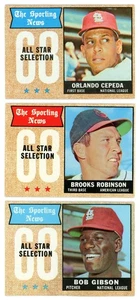 1968 Topps Lot of 3 All Star HOFers #362 Cepeda #365 Robinson #378 Gibson 64710 - Bild 1 von 2