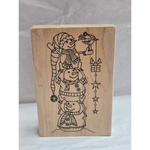 Hampton Art Outlines Stacking Snowmen Rubber Stamp Winter Holiday New - Picture 1 of 4