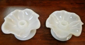 Vintage Fenton Signed Milk Glass Ruffled Edge Candle Holders - Excellent! - Picture 1 of 8