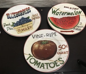 Home Trends Farm Fresh Salad Plates 8" Set of 3 Tomatoes Blueberries Watermelon - Picture 1 of 4