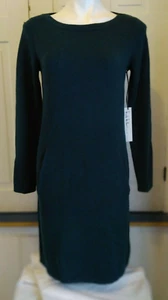 New NICOLE MILLER Small Pullover Dress Front POCKETS Long Sleeve Forest Green - Picture 1 of 4