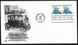 1917 ELECTRIC CAR AUTOMOBILE 1981 TRANSPORTATION COIL PR ARTCRAFT CACHT FDC UNAD - Picture 1 of 1