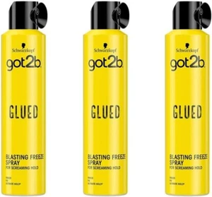 3 x Schwarzkopf Got2B Glued Blasting Freeze Hair Spray for Screaming Hold-300ml - Picture 1 of 9