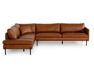 NEW Modern Sectional Sofa Chaise in Cognac Brown Leather - Living Room Set IRWZ - Picture 1 of 4