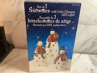 Muñecos de nieve con luces LED que cambian de color - Juego de 3 muñecos de nieve de porcelana cerámica NUEVO Foto 1 de 4