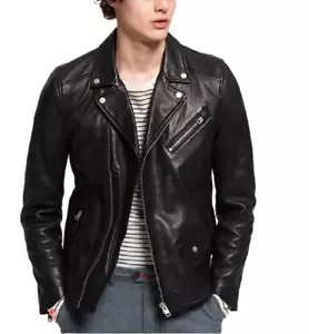 Jacket Leather Biker Slim Fit Men Mens S Black Vintage Coat Winter Motorcycle 17 - Picture 1 of 4