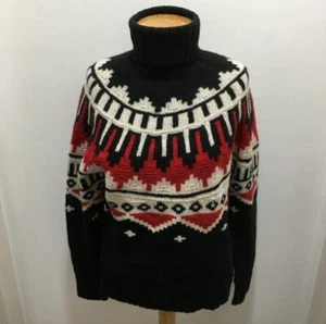 RALPH LAUREN Womens Turtleneck Sweater M Medium Hand Knit Black Red Cream - Picture 1 of 4
