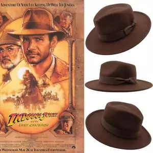 Sombrero Fedora Indiana Jones de fieltro de lana premium banda exterior ala ancha cubo pajarita - Imagen 1 de 14