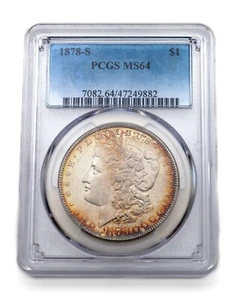 1878-S Silver Morgan Dollar Graded by PCGS as MS-64 Cool Toning - Picture 1 of 4