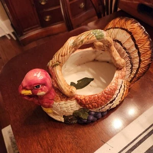 Jay Import Co. Ceramic Turkey Basket with Handle 1997 - Picture 1 of 4