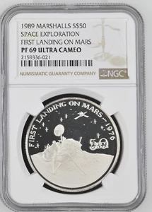1989 Marshall Islands Space First Landing Mars Silver $50 - NGC PF69 UC - Picture 1 of 2