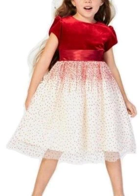 RARE EDITIONS Girl's 10 Red Glitter Mesh Skirt Holiday Dress NEW - Image 1 of 2