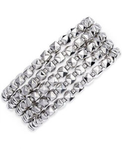 New INC Silver Multi-Layer Nugget Stretch Bracelet $34.50