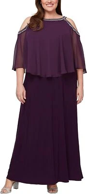 Vestido Alex Evenings Hombro Frío Popover Púrpura Plus Mujer talla 18 W NUEVO CON ETIQUETAS AE4 Foto 1 de 4