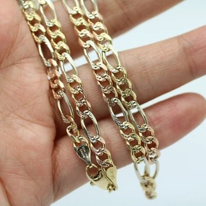 COLLAR DE CADENA FIGARO UNISEX ORO 14K DOS TONOS EN 24 PULGADAS 19,7GRS - Imagen 1 de 5